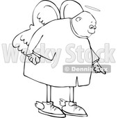 Clipart of a Cartoon Lineart Black Male Angel Pointing down - Royalty Free Vector Illustration © djart #1601195