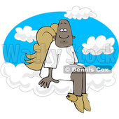 Clipart of a Cartoon Black Male Angel Sitting on the Clouds of Heaven - Royalty Free Vector Illustration © djart #1601212