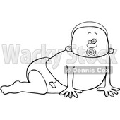 Clipart of a Cartoon Lineart Black Baby Boy Crawling - Royalty Free Vector Illustration © djart #1601265