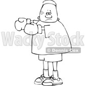 Clipart of a Cartoon Lineart Beat up Black Boy Boxer - Royalty Free Vector Illustration © djart #1601526