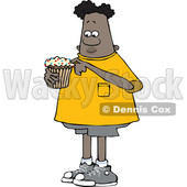 Clipart of a Cartoon Black Boy Eating a Cupcake - Royalty Free Vector Illustration © djart #1601905