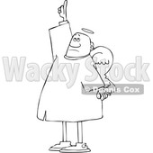 Clipart of a Cartoon Lineart Black Male Angel Pointing up - Royalty Free Vector Illustration © djart #1602454