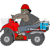 Clipart of a Cartoon Black Man Riding a Red ATV with an Ice Box on the Back - Royalty Free Vector Illustration © djart #1603540