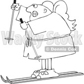 Clipart of a Cartoon Lineart Black Male Angel Skiing - Royalty Free Vector Illustration © djart #1603542