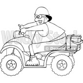 Clipart of a Cartoon Lineart Black Man Riding a Red ATV with an Ice Box on the Back - Royalty Free Vector Illustration © djart #1603544