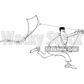 Clipart of a Lineart Black Man Running with a Kite - Royalty Free Vector Illustration © djart #1604525