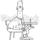 Clipart of a Cartoon Lineart Black Man Writing at a Desk - Royalty Free Vector Illustration © djart #1604527