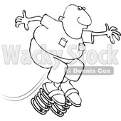 Clipart of a Cartoon Lineart Black Man Springing Forward - Royalty Free Vector Illustration © djart #1604529