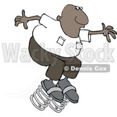 Clipart of a Cartoon Black Man Springing Forward - Royalty Free Vector Illustration © djart #1604534
