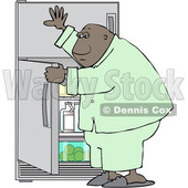 Clipart of a Cartoon Black Man Looking for Something to Eat in the Fridge - Royalty Free Vector Illustration © djart #1605393