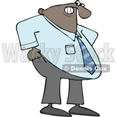 Clipart of a Cartoon Chubby Black Business Man Pulling up His Pants - Royalty Free Vector Illustration © djart #1605721