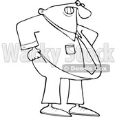 Clipart of a Cartoon Lineart Chubby Black Business Man Pulling up His Pants - Royalty Free Vector Illustration © djart #1605722