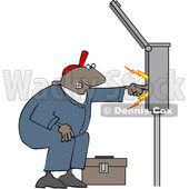 Clipart of a Cartoon Black Male Electrician Touching a Power Box - Royalty Free Vector Illustration © djart #1606079