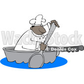 Clipart of a Cartoon Black Male Chef Using a Spoon to Paddle a Pan Boat - Royalty Free Vector Illustration © djart #1606083