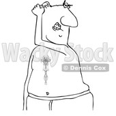 Clipart of a Cartoon Lineart Black Man Cleaning His Ears with a Cotton Swab - Royalty Free Vector Illustration © djart #1606086
