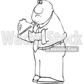 Clipart of a Cartoon Lineart Black Business Man Holding a Confidential File - Royalty Free Vector Illustration © djart #1606273
