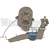 Clipart of a Grumpy Old Black Man Smoking a Cigarette over Coffee - Royalty Free Vector Illustration © djart #1606276