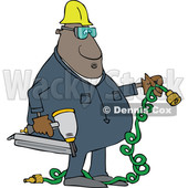 Clipart of a Cartoon Black Male Construction Worker Holding an Air Nailer - Royalty Free Vector Illustration © djart #1606296