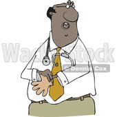 Clipart of a Cartoon Black Male Doctor Putting on Exam Gloves - Royalty Free Vector Illustration © djart #1606320
