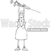 Clipart of a Cartoon Lineart Black Female Nurse Holding up a Giant Vaccine Syringe - Royalty Free Vector Illustration © djart #1608503