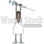 Clipart of a Cartoon Black Female Nurse Holding up a Giant Vaccine Syringe - Royalty Free Vector Illustration © djart #1608507