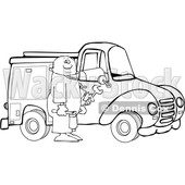 Clipart of a Cartoon Lineart Black Male Worker Holding Tools by a Truck - Royalty Free Vector Illustration © djart #1609453