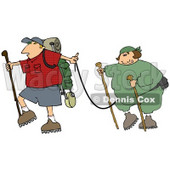 Man Carrying Hiking Gear And Holding A Leash Which Is Attached To His Overweight Wife Clipart Illustration © djart #16141