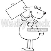 Clipart of a Cartoon Lineart Dog Holding a Blank Sign - Royalty Free Vector Illustration © djart #1616552