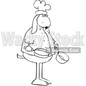 Clipart of a Cartoon Lineart Dog Chef Holding a Pot and Frying Pan - Royalty Free Vector Illustration © djart #1616566
