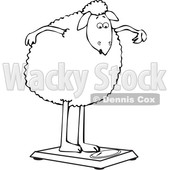 Clipart of a Cartoon Lineart Sheep Standing on a Scale - Royalty Free Vector Illustration © djart #1616725