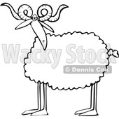 Clipart of a Cartoon Lineart Sheep with Curly Horns - Royalty Free Vector Illustration © djart #1617065