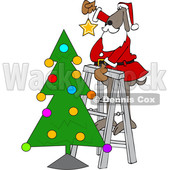 Cartoon Santa Dog Putting a Star on Top of a Christmas Tree © djart #1621807