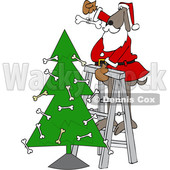 Cartoon Santa Dog Putting a Bone on Top of a Christmas Tree © djart #1621808