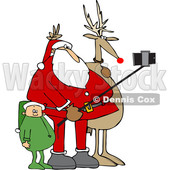 Cartoon Santa Taking a Christmas Selfie with a Reindeer and Elf © djart #1621811