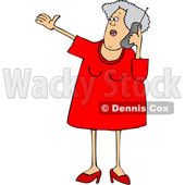 Cartoon White Senior Woman Gesturing and Talking on a Cell Phone © djart #1624120