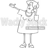 Cartoon Black and White Senior Woman Gesturing and Talking on a Cell Phone © djart #1624121
