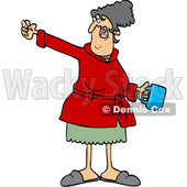 Cartoon Angry White Woman in a Robe Holding Coffee and Waving a Fist © djart #1624926