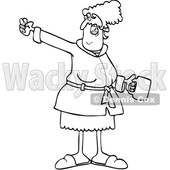 Cartoon Black and White Angry Woman in a Robe Holding Coffee and Waving a Fist © djart #1624927