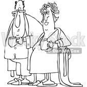Cartoon Black and White Chubby Couple in Robes and PJs Holding Their Morning Coffee Mugs © djart #1625442