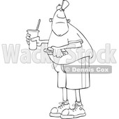 Cartoon Lineart Black Man Holding a Fountain Soda and Hot Dog © djart #1625443