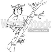 Cartoon Black and White Viking Climbing a Ladder Made of Tree Branches © djart #1625446