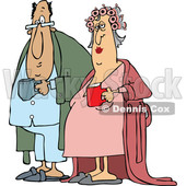 Cartoon Chubby White Couple in Robes and PJs Holding Their Morning Coffee Mugs © djart #1625448