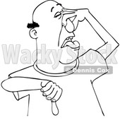 Cartoon Black and White Man Plugging His Nose to Avoid a Stinky Smell and Giving a Thumb down © djart #1629535