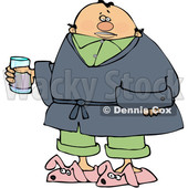 Cartoon Sick Man Wearing Bunny Slippers and Holding a Glass © djart #1629949