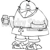 Cartoon Black and White Sick Man Wearing Bunny Slippers and Holding a Glass © djart #1629950