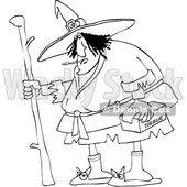 Black and White Sick Witch with a Thermometer in Her Mouth and Tissues in Hand © djart #1632265