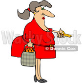Cartoon Chubby White Woman Holding a Bag of Oranges and Unlocking a Door © djart #1632892