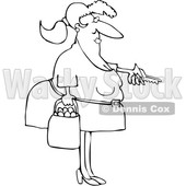 Cartoon Black and White Chubby Woman Holding a Bag of Oranges and Unlocking a Door © djart #1632896