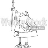Cartoon Black and White Moses Holding up a Stick and the Ten Commandments Tablet © djart #1633030