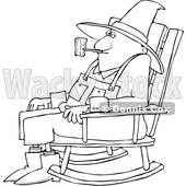 Cartoon Black and White Senior Man Smoking a Pipe and Sitting in a Rocking Chair © djart #1633277